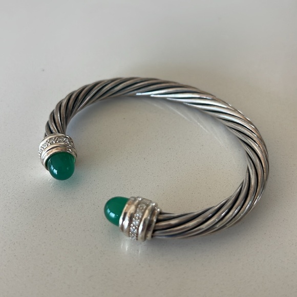 David Yurman Cable Classics 7mm Bracelet w/ Green Onyx & Diamonds. NWT + Bag/Box - Picture 8 of 12